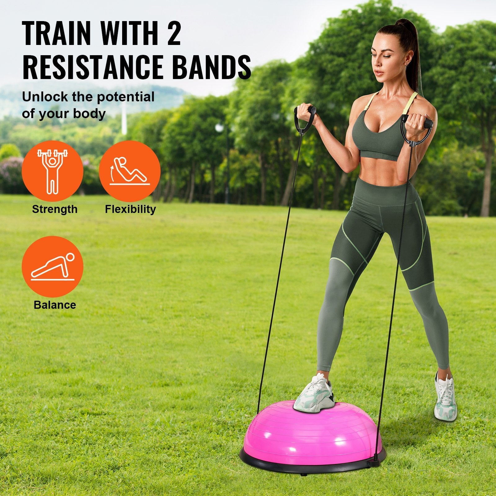 Balance & Stability Trainer with Resistance Bands – Half Exercise Ball for Home Workout & Recovery